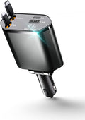 Lujo Veloz Sync 120W 4-in-1 Retractable Car Charger – Built-in USB-C & Lightning Cables with Voltage Display | Black