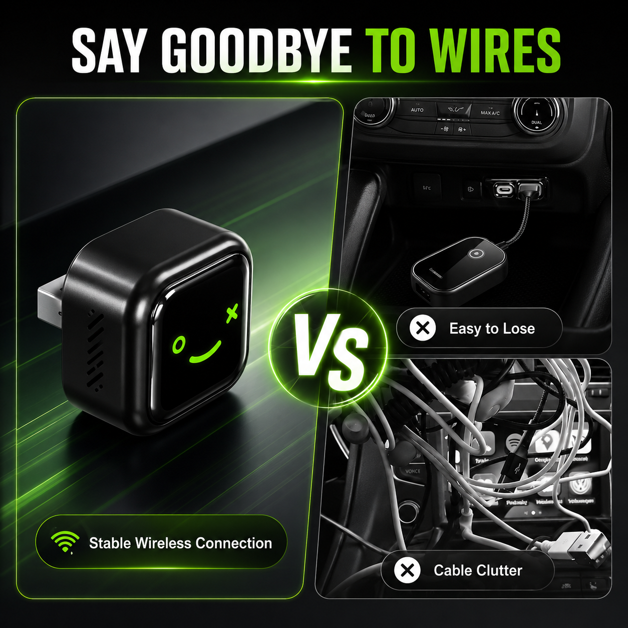 Lujo Veloz Sync wireless CarPlay adapter compact mini cube design close-up