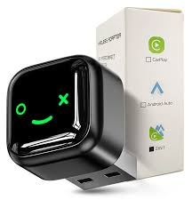 2-in-1 CarPlay adapter compatibility with iPhone and Android devices shown side by side